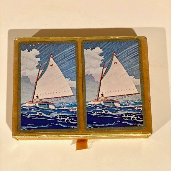 Vintage Congress Playing Cards with Felted Case -‎ Classic Sailing Design - Picture 1 of 6